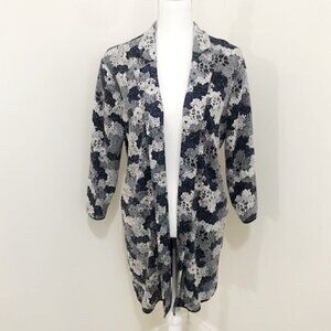 Philosophy floral print long open front duster jacket blue/White